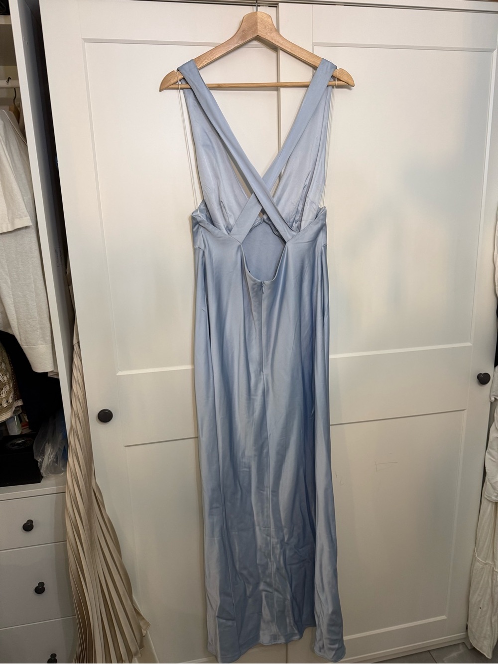 Light Blue Satin V-Neck Slip Dress - Picture 3 of 4